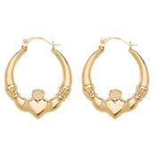 9ct Yellow Gold 25mm Claddagh Creole Hoop Earrings