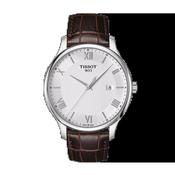Tissot 42mm Silver Tone Tradition, Silver &amp; Date Dial, Gents Brown Strap Watch image