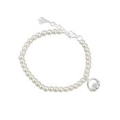 Rhodium Plated Children's Pearl &amp; Claddagh Bracelet
