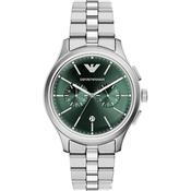 Emporio Armani 42mm Chronograph Men's Dario Green Dial Silver Bracelet Watch image
