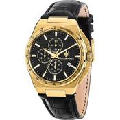 Maserati 41mm Velocità Black Dial Gold Toned Black Leather Strap Watch