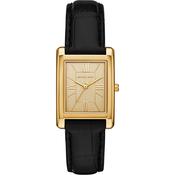 Michael Kors 26mm Ladies Essex Gold-Tone Rectangle Dial Black Leather Strap Watch image