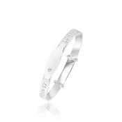 Sterling Silver 5.2mm Teddy Bear Beaded Edge ID Plate &amp; White CZ Baby Bangle image