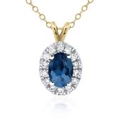 9ct White Gold Brilliant Cut Diamond Sapphire Halo Claw Pendant Necklace, 0.13ct