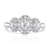 Platinum Oval &amp; Halo Three Stone Diamond Ring, 0.98ct image