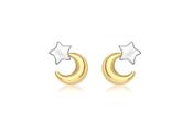 9ct Yellow &amp; White Gold Moon &amp; Star Earrings