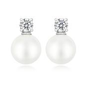 Sterling Silver Classic CZ Pearl Drop Stud Earrings