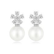Sterling Silver Pear &amp; Round CZ with Drop Pearl Earrings
