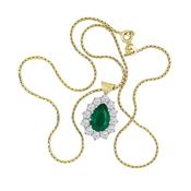 18ct White Gold Emerald &amp; Diamond Cluster Halo Necklace