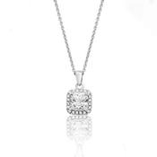 Sterling Silver Cushion &amp; Halo CZ Necklace