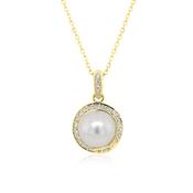 9ct Yellow Gold Flower Pearl &amp; Diamond Necklace 0.18ct