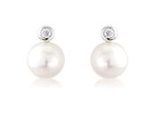 9ct White Gold Diamond &amp; Pearl Stud Earrings