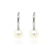 9ct White Gold Huggy Hoop Cultured Pearl Earrings image