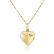 9ct Yellow Gold Puff Heart &amp; Set Diamond Necklace image