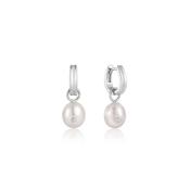 Ania Haie Rhodium Plated Silver Pearl &amp; CZ Huggie Hoop's image