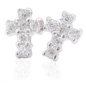 Sterling Silver CZ Set Cross Stud Earrings