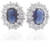Sterling Silver Blue Oval &amp; Halo CZ Earrings image