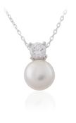 Sterling Silver Pearl &amp; CZ Necklace