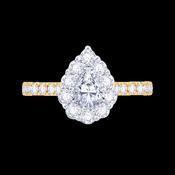 18ct Yellow Gold Pear, Halo &amp; Shoulder Set Diamond Ring 1.20ct