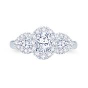 Platinum Oval &amp; Pear &amp; Halo Three Stone Diamond Ring 0.76ct image