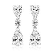 Sterling Silver Pear &amp; Brilliant Cut CZ Drop Earrings