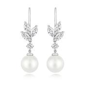Sterling Silver CZ Pearl Hook Drop Earrings