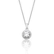 Sterling Silver Round &amp; Halo Pendant Necklace