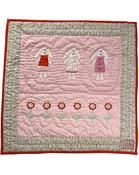 Pink Squares - Red Bunny Flower Pram Quilt