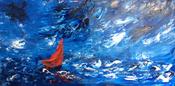 Thinking Blue White and Red original oil palette knife image