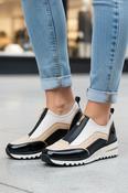 Wedge Trainer with Centre Zip - Cream and Black