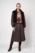 Faux Fur Jacket with Leatherette Sleeves - Black Coffee image