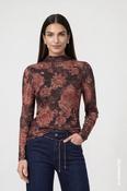 Paisley Print Mesh Top - Black Coffee Pattern image