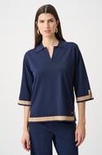 Sweater Knit Colour Block Top - Indigo and Camel image
