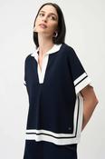 Boxy Sweater With Stripe Detail - Midnight Blue and Vanilla