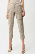 Metallic Abstract Print Slim Crop Jeans - Taupe and Gold image