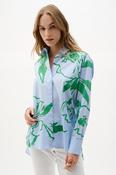 Cotton Stripe Floral Print Blouse - Vanilla Multi image