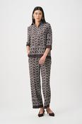 Chain Print Pull-On Pants - Brown and Off White image