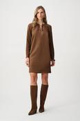 Suede Notched-Neck Straight Dress - Brown image