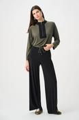 Colour Block Wide Leg Pull-On Pants - Black and Avocado image