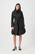 Taffeta Belted Fit &amp; Flare Balloon Coat - Black image