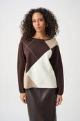 Knit Argyle Pattern Crewneck Sweater - Mocha Multi