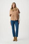 Knit Jacket With Detachable Faux Fur Collar - Camel image