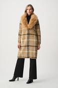 Plaid Coat With Detachable Faux Fur Collar - Camel Multi image