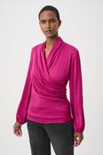 Satin Faux-Wrap Top - Deep Magenta