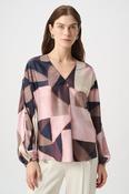 Geometric Print Satin Blouse - Black Multi image