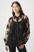 Sheer Textured Flower Appliqué Blouse - Black image