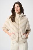Chevron Print Faux Fur Jacket - Beige and Almond image