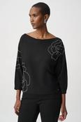 Sweater With Flower Applique - Black image