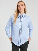 Shirt with Gingham Embroidery - Blue and White