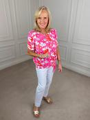 Floral Knot Tie Blouse - Pink and Red image